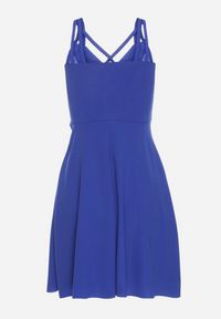 Born2be - Niebieska Rozkloszowana Sukienka z Ozdobnymi Paskami Redaina. Kolor: niebieski. Długość rękawa: na ramiączkach. Styl: elegancki #2