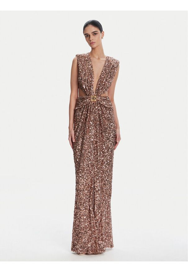 Elisabetta Franchi Sukienka wieczorowa ABR4852E2 181 Brązowy Regular Fit. Kolor: brązowy. Materiał: syntetyk. Styl: wizytowy
