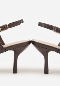 Renee - Brązowe Ażurowe Sandały na Szpilce Typu Slingback Pavidia. Zapięcie: sprzączka. Kolor: brązowy. Materiał: koronka. Wzór: ażurowy. Obcas: na szpilce #7