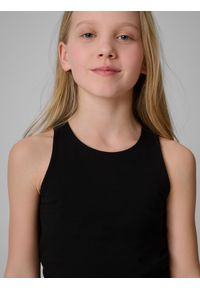 4f - 4F Crop top slim gładki dziewczęcy - czarny 164 (13-14 lat). Okazja: na co dzień. Kolor: czarny. Materiał: dzianina, skóra, materiał, bawełna. Długość: krótkie. Wzór: gładki. Sezon: lato. Styl: casual #2