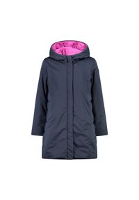 Kurtka z kapturem dla dziewczynki CMP. Typ kołnierza: kaptur. Kolor: szary, niebieski, wielokolorowy. Materiał: puch. Sport: turystyka piesza #1