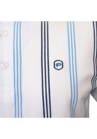 Męska Koszulka Polo - Pako Jeans - Biała w Prążki. Okazja: na co dzień. Typ kołnierza: polo. Kolor: niebieski. Materiał: bawełna. Wzór: prążki, paski. Styl: casual #2