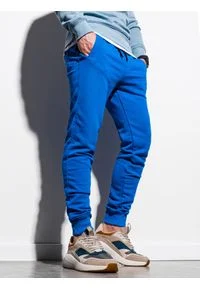 Ombre Clothing - Spodnie męskie dresowe P1005 - niebieskie - XXL. Kolor: niebieski. Materiał: dresówka. Styl: klasyczny