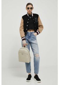 TOMMY HILFIGER - Tommy Hilfiger kurtka bomber wełniana kolor czarny przejściowa. Kolor: czarny. Materiał: wełna #3