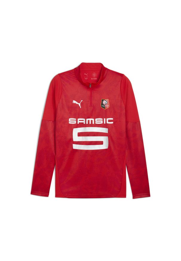 Puma - Męska bluza treningowa z zamkiem 1/4 Stade Rennais F.C. PUMA Red Silver Metallic. Kolor: szary, czerwony, wielokolorowy