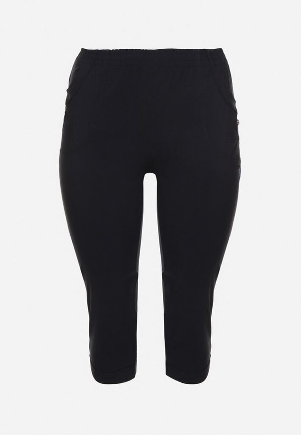 Born2be - Granatowe Spodnie z Wiskozą Ozdobione Kieszeniami Liranta. Okazja: na co dzień. Kolor: niebieski. Materiał: wiskoza. Wzór: aplikacja. Styl: casual, klasyczny