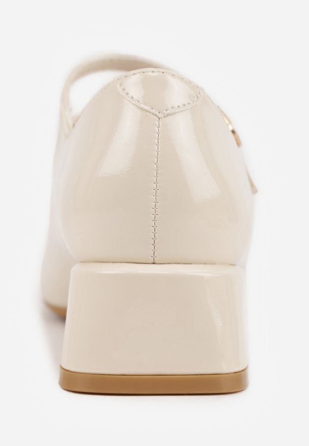 Born2be - Beżowe Lakierowane Czółenka na Obcasie Ozdobione Paskami ze Sprzączkami Vomera. Zapięcie: pasek. Kolor: beżowy. Materiał: lakier. Wzór: aplikacja. Obcas: na obcasie. Styl: elegancki, klasyczny, wizytowy. Wysokość obcasa: średni