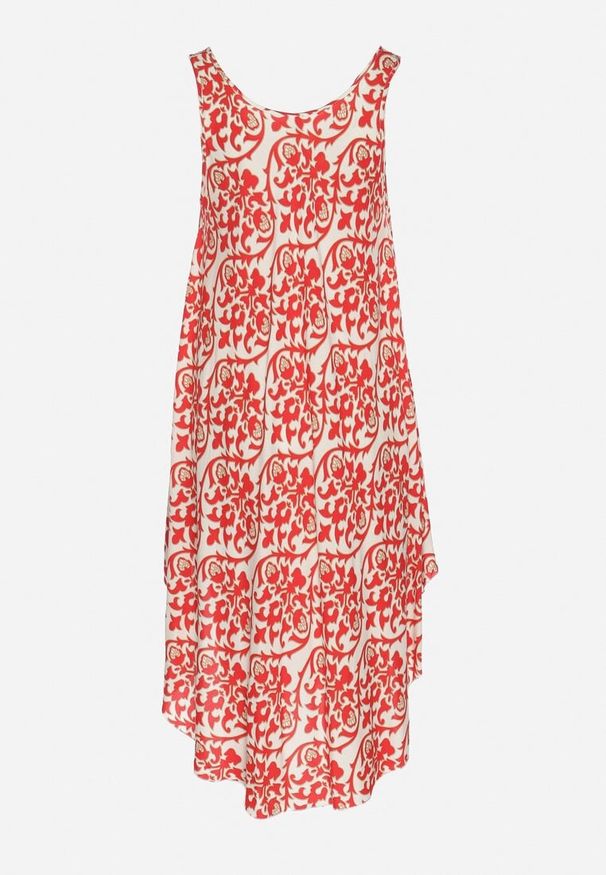 Born2be - Czerwona Bawełniana Sukienka Rozkloszowana w Abstrakcyjny Wzór Natiliana. Okazja: na co dzień. Kolor: czerwony. Materiał: bawełna. Sezon: lato. Styl: casual