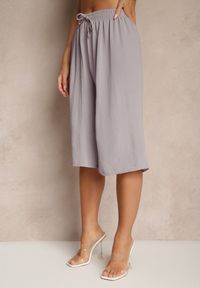 Renee - Szare Spodnie Kuloty z Bawełną High Waist Azetia. Okazja: na co dzień. Stan: podwyższony. Kolor: szary. Materiał: bawełna. Sezon: lato, wiosna. Styl: sportowy, elegancki, casual #5