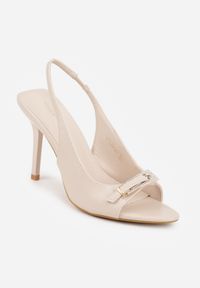 Born2be - Beżowe Sandały VICES na Szpilce z Klamerką z Cyrkoniami na Nosku Peep Toe Ismene. Okazja: na co dzień. Nosek buta: otwarty. Zapięcie: klamry. Kolor: beżowy. Materiał: jeans. Obcas: na szpilce. Styl: casual, elegancki #8