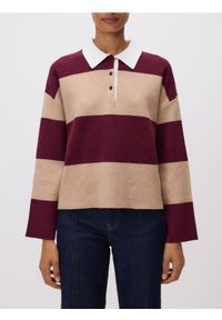 Reserved - Sweter polo w paski - wielobarwny. Typ kołnierza: polo. Materiał: wełna, dzianina. Wzór: paski