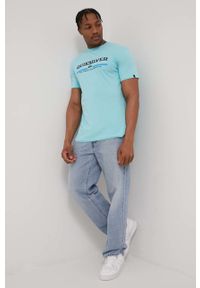 Quiksilver t-shirt bawełniany z nadrukiem. Kolor: niebieski. Materiał: bawełna. Wzór: nadruk