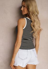 Renee - Czarno-Biały Casualowy Bawełniany Top w Paski z Elastycznego Materiału Salea. Okazja: na co dzień. Kolor: czarny. Materiał: bawełna, materiał. Wzór: paski. Sezon: lato. Styl: casual #3