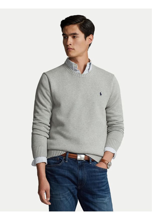Polo Ralph Lauren Sweter 710810846004 Szary Regular Fit. Typ kołnierza: polo. Kolor: szary. Materiał: bawełna
