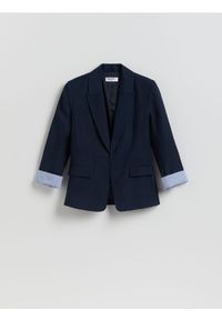 Reserved - Marynarka z lnem i wiskozą - granatowy. Kolor: niebieski. Materiał: wiskoza, len #1