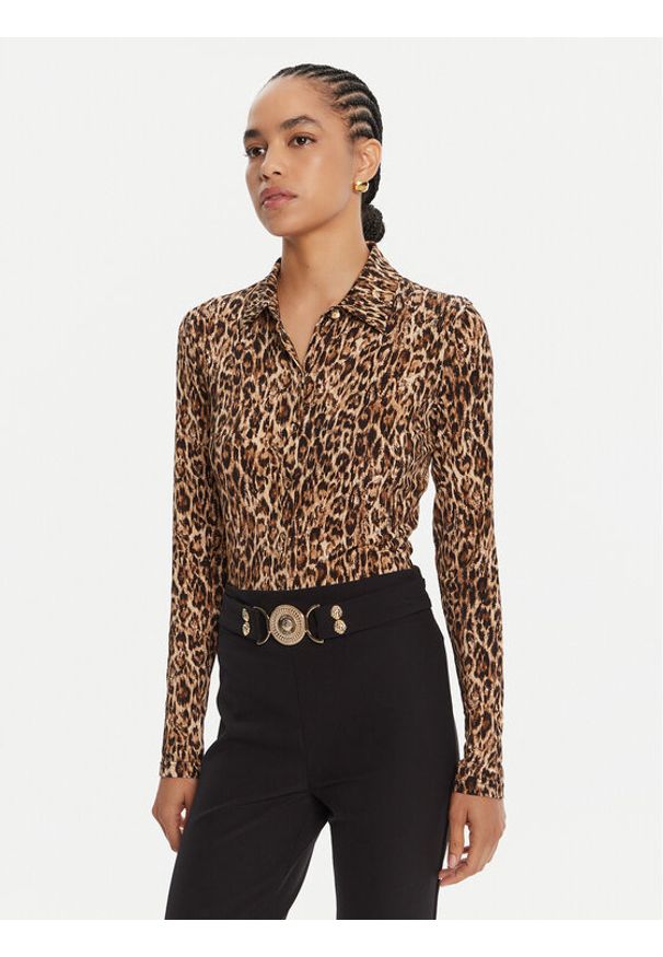 Just Cavalli Koszula 79PAL228 JS496 Brązowy Slim Fit. Kolor: brązowy. Materiał: wiskoza