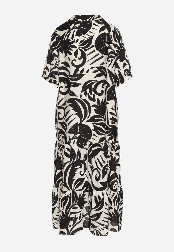 Born2be - Czarna Wiskozowa Rozkloszowana Sukienka z Falbaną Filindania. Okazja: na co dzień. Kolor: czarny. Materiał: wiskoza. Styl: elegancki, casual