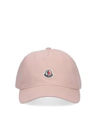 MONCLER - Różowa czapka z logo. Kolor: wielokolorowy, fioletowy, różowy. Materiał: bawełna. Wzór: aplikacja, haft