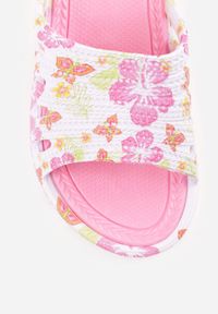 Born2be - Biało-Różowe Klapki Piankowe Basenowe na Grubej Podeszwie Mephistae. Okazja: na co dzień. Kolor: biały. Materiał: len, dresówka. Sezon: lato. Styl: wakacyjny, casual #8