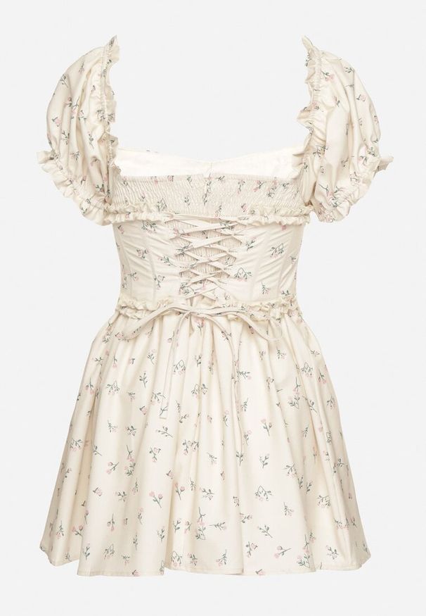 Born2be - Żółta Sukienka Vices z Bufkami Falbankami i Wiązaniem w Kwiaty Tolalira. Okazja: na co dzień. Typ kołnierza: kołnierz z falbankami. Kolor: żółty. Materiał: skóra. Wzór: kwiaty. Styl: klasyczny, casual, elegancki