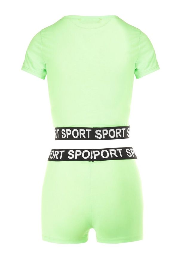 Born2be - Zielony 2-Częściowy Komplet Dresowy Penthinna. Kolor: zielony. Materiał: dresówka. Wzór: gładki, napisy. Sport: fitness