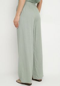 Born2be - Zielone Szerokie Spodnie z Lnem z Gumką w Talii i Kieszeniami Filisela. Okazja: na co dzień, do pracy. Kolor: zielony. Materiał: len. Styl: elegancki, casual #7