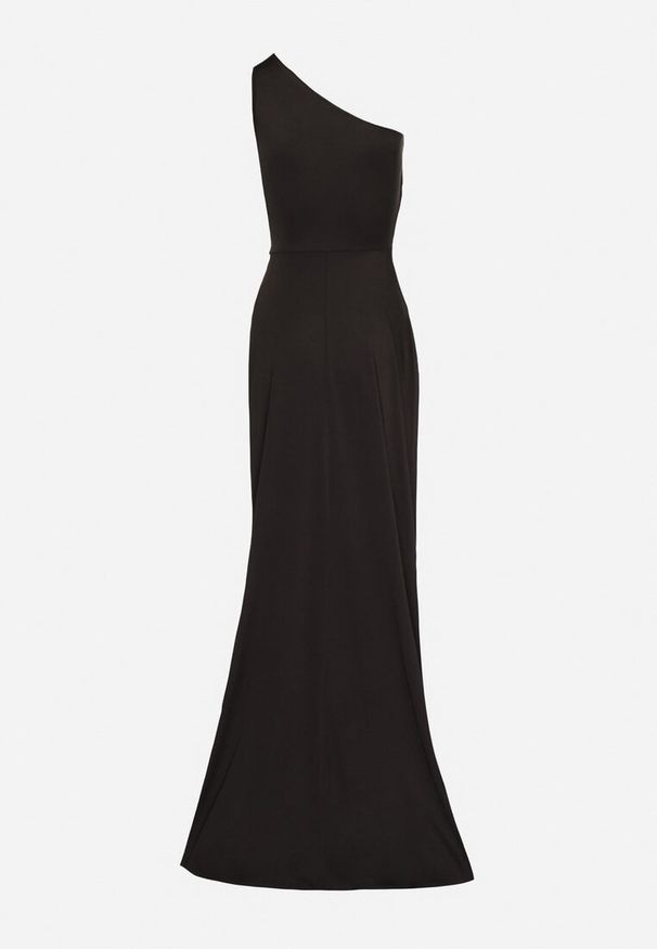 Born2be - Czarna Sukienka na Jedno Ramię z Marszczeniem i Rozcięciem Talirisa. Okazja: na wesele, na imprezę, na ślub cywilny. Kolor: czarny. Typ sukienki: asymetryczne. Styl: elegancki, klasyczny