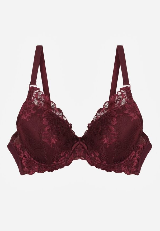 Renee - Bordowy Koronkowy Biustonosz w Klasycznym Stylu Coralee. Kolor: czerwony. Materiał: koronka. Wzór: gładki, aplikacja
