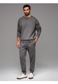 Ombre Clothing - Komplet dresowy UNISEX w stylu athleisure ze spodniami i bluzą - szary V18. Okazja: do domu. Kolor: szary. Materiał: dresówka. Wzór: aplikacja #7