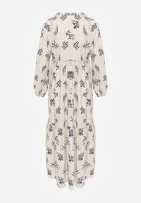 Renee - Jasnobeżowa Wiskozowa Sukienka o Rozkloszowanym Kroju z Guzikami przy Dekolcie Seave. Okazja: na co dzień. Kolor: beżowy. Materiał: wiskoza. Wzór: nadruk. Typ sukienki: rozkloszowane, oversize. Styl: boho, casual #8