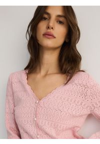 Reserved - Ażurowy kardigan z wiskozą - brudny róż. Kolor: różowy. Materiał: wiskoza. Wzór: ażurowy