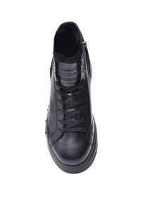 Baldinini - BALDININI - Czarne skórzane sneakersy. Zapięcie: sznurówki. Kolor: czarny. Materiał: skóra. Wzór: haft