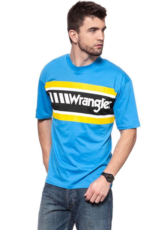 Wrangler - WRANGLER T SHIRT B&Y OVERSIZED T MEDITERRANEAN BLUE W7C44GHBR 112131691. Wzór: nadruk. Sezon: lato. Styl: retro