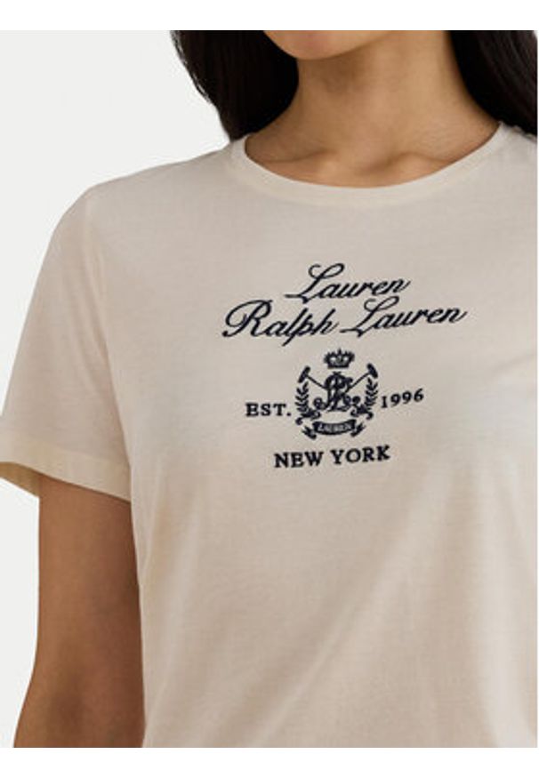 Lauren Ralph Lauren - LAUREN RALPH LAUREN T-Shirt 200P03725002 Beżowy Relaxed Fit. Kolor: beżowy. Materiał: bawełna