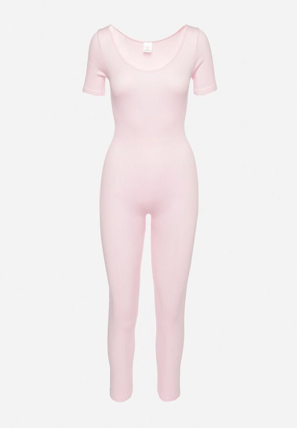 Born2be - Różowy Długi Kombinezon Bodycon z Prążkowanej Dzianiny Selagia. Okazja: na co dzień. Kolor: różowy. Materiał: dzianina, prążkowany. Długość: długie. Styl: casual