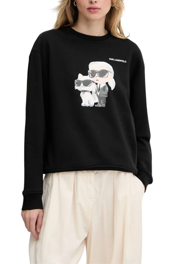 Karl Lagerfeld - KARL LAGERFELD Czarna damska bluza Ikon Duo, Rozmiar XS. Kolor: czarny. Materiał: bawełna. Wzór: nadruk