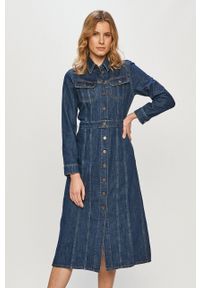 Lee - LEE LONGSLEEVE DRESS DAMSKA SUKIENKA JEANSOWA RINSE L50LNA36. Materiał: jeans. Długość rękawa: długi rękaw