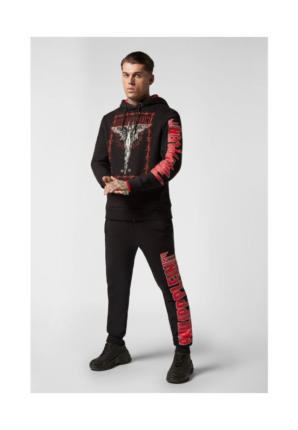 Philipp Plein - PHILIPP PLEIN Spodnie dresowe męskie ,,joggging trousers rock pp. Kolor: czarny. Materiał: dresówka. Wzór: napisy