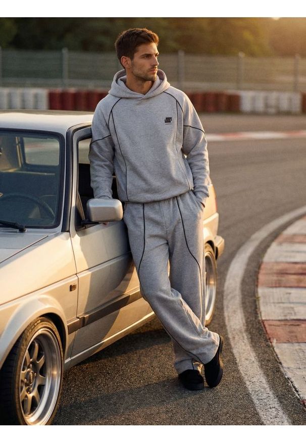 Sinsay - Spodnie wide leg z kontrastową lamówką - szary. Kolor: szary