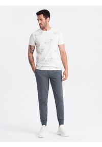 Ombre Clothing - Bawełniane dresowe spodnie męskie joggery BASIC – grafitowe V11 - Rozmiar: L. Okazja: na co dzień. Kolor: szary. Materiał: dresówka, bawełna. Wzór: aplikacja. Styl: sportowy, casual, elegancki
