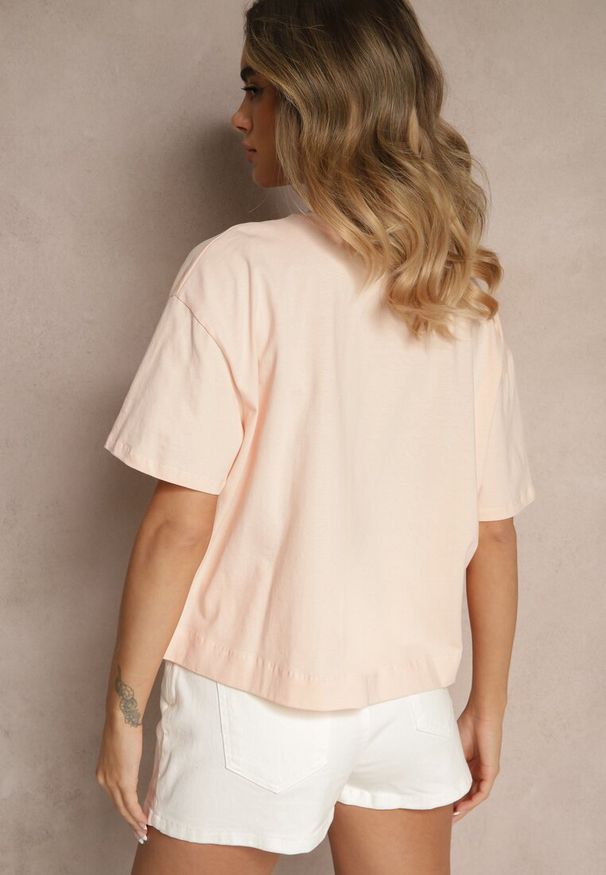 Renee - Beżowy T-shirt z Bawełny z Cyrkoniami Fadeola. Okazja: na co dzień. Kolor: beżowy. Materiał: bawełna. Styl: klasyczny, elegancki, casual