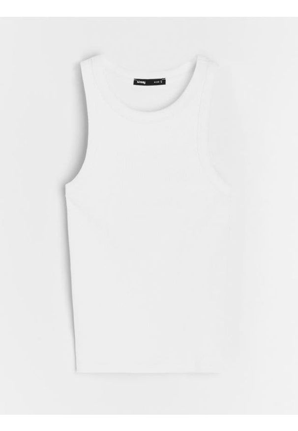 Sinsay - Bawełniany prążkowany top basic - biały. Kolor: biały. Materiał: prążkowany, bawełna