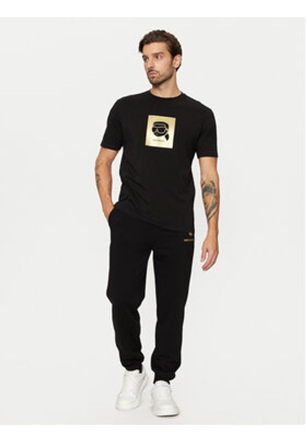 Karl Lagerfeld - KARL LAGERFELD T-Shirt 755460 551235 Czarny Regular Fit. Typ kołnierza: dekolt w karo. Kolor: czarny. Materiał: bawełna