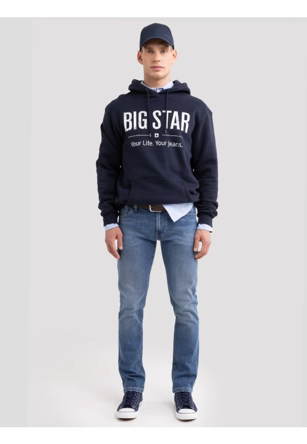 Big-Star - Jeansy męskie dopasowane z przetarciami niebieskie Martin 432. Okazja: na co dzień. Kolor: niebieski. Styl: klasyczny, casual