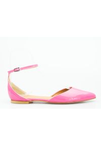 Inna - Baleriny sandały skórzane lakierowane różowe Victoria Gotti-38. Kolor: różowy. Materiał: skóra, lakier. Styl: elegancki