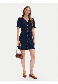 Vero Moda Sukienka letnia Mymilo 10340466 Granatowy Regular Fit. Kolor: niebieski. Materiał: len, wiskoza. Sezon: lato #2