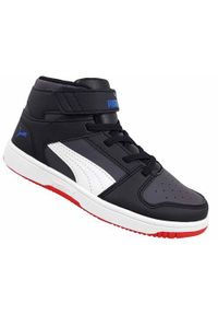 Buty do chodzenia dla dzieci Puma Rebound Layup Sl V Ps. Wysokość cholewki: za kostkę. Zapięcie: rzepy. Kolor: czarny, wielokolorowy. Materiał: tkanina, materiał, syntetyk, guma. Szerokość cholewki: normalna. Sport: turystyka piesza #2