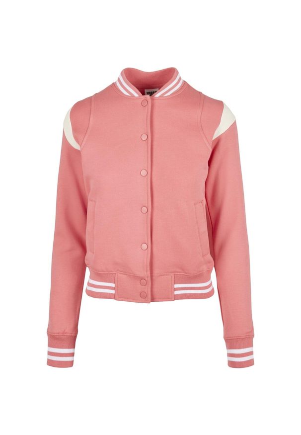 Kurtka damska typu teddy Urban Classics inset college. Kolor: różowy, wielokolorowy, biały