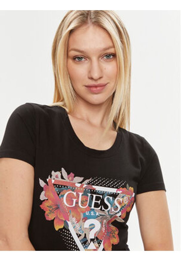 Guess T-Shirt Ss Cn Tropical Train W4GI62 J1314 Czarny Slim Fit. Kolor: czarny. Materiał: bawełna