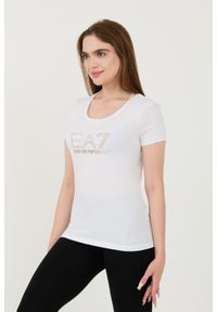 EA7 Emporio Armani - EA7 Biały t-shirt z cyrkoniami. Kolor: biały #5